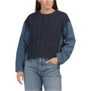 COCOBLEU Denim And Cable Knit Sweater